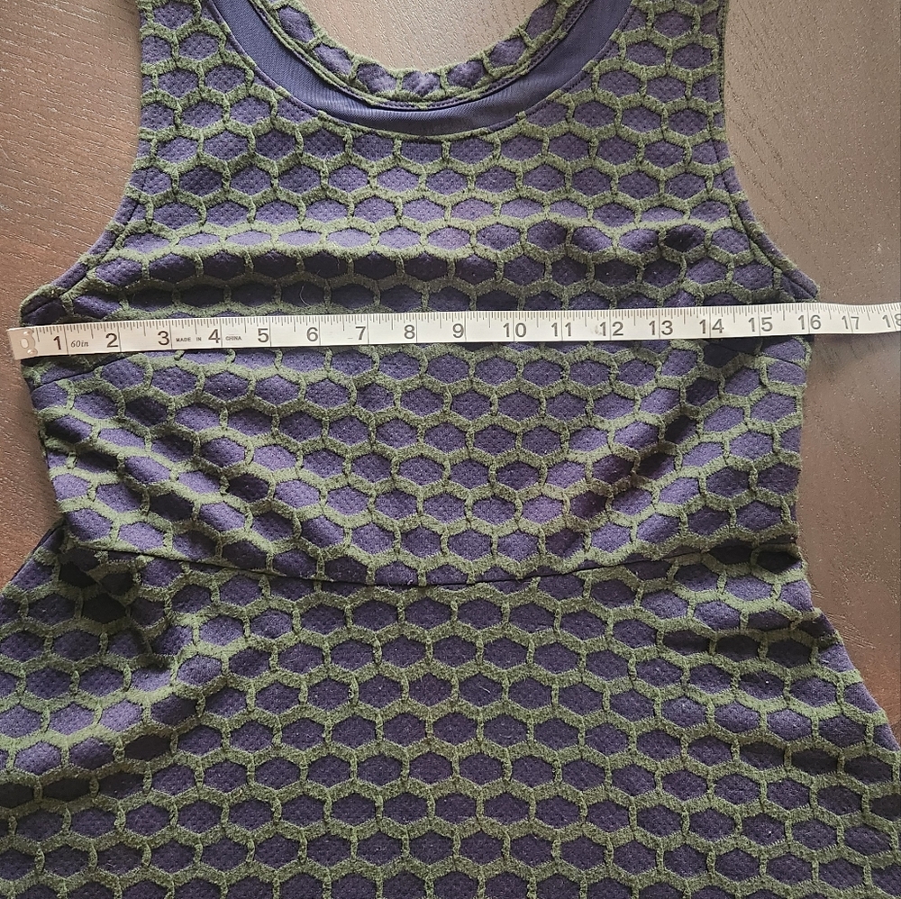 Pixley Blue and Green Casual Dress With Honeycomb Textured Pattern - Picture 11 of 12